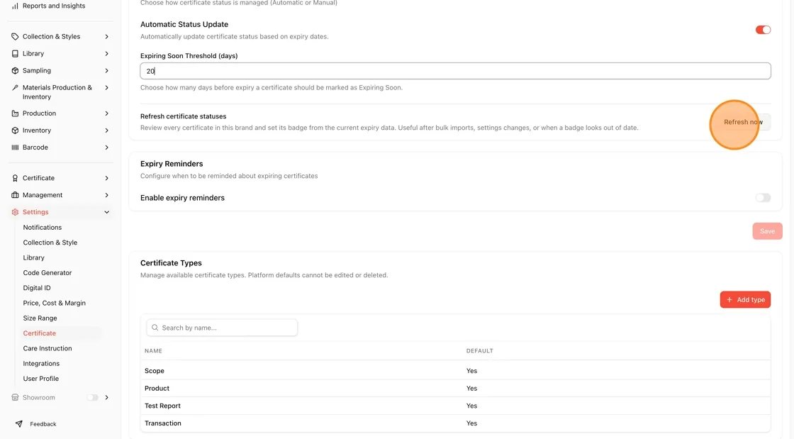 Note: This is useful after bulk imports, settings changes, or whenever a certificate's badge looks out of date.