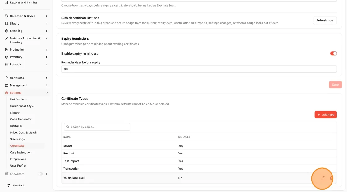 The new type (e.g., Validation Level) now appears in the Certificate Types list with Default marked as No, confirming it is…