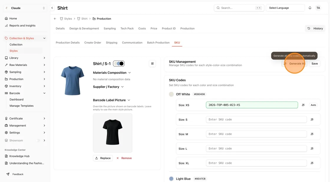Once the formula and data are complete, generate SKU codes automatically based on the configured structure and selected data…