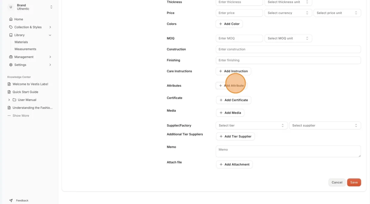 Nb: You can also update the attributes to the created Material Library,