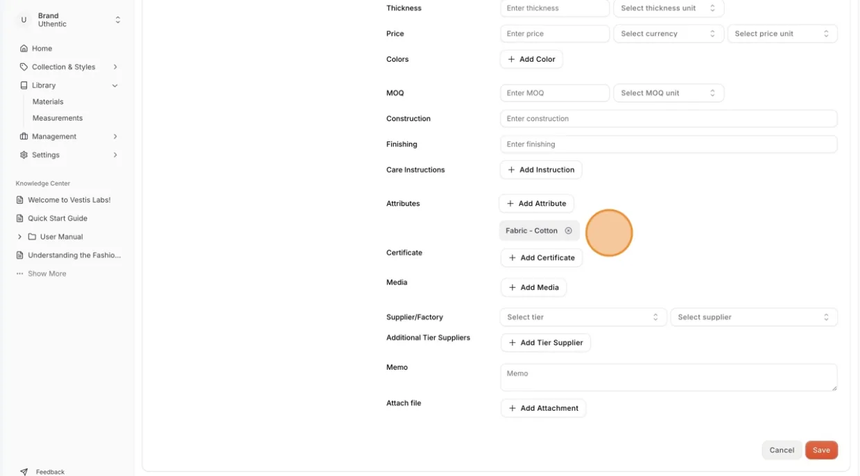 Nb: You can also update the attributes to the created Material Library,