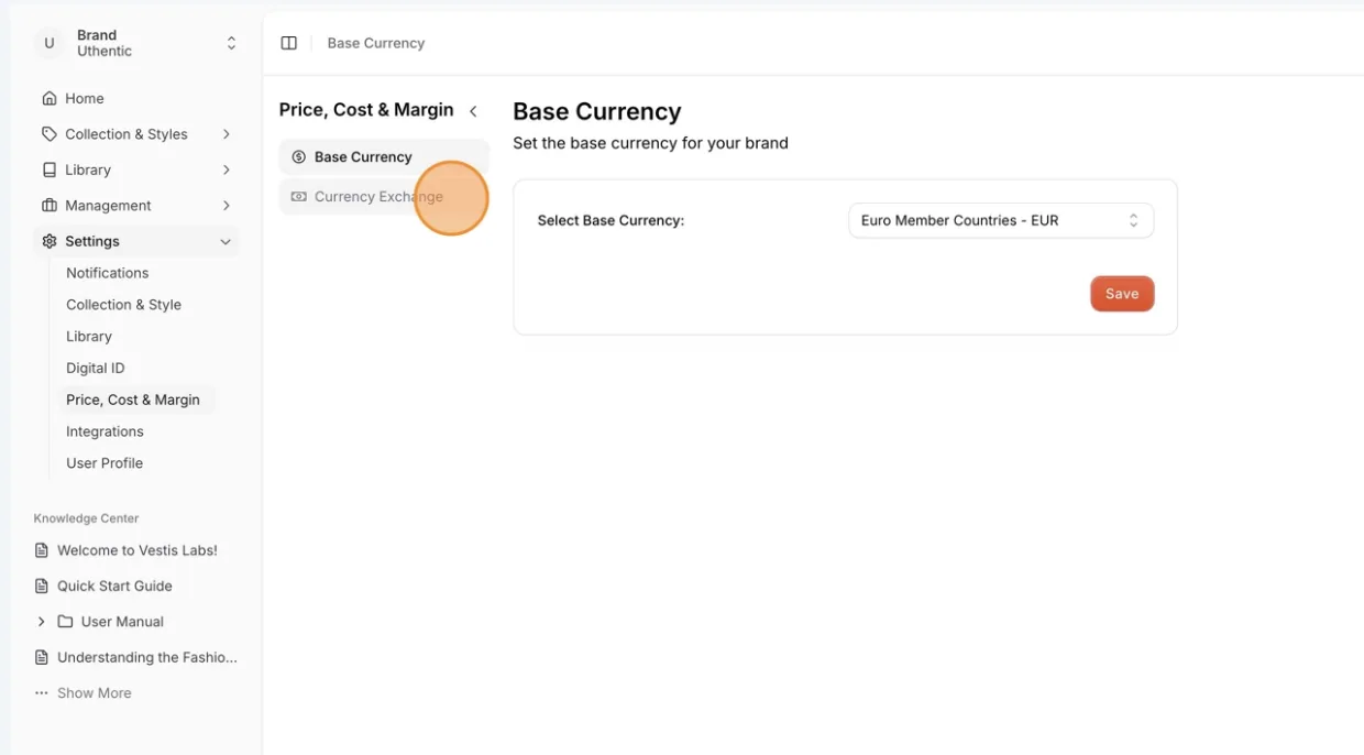 Navigate to Settings Price, Cost & Margin.