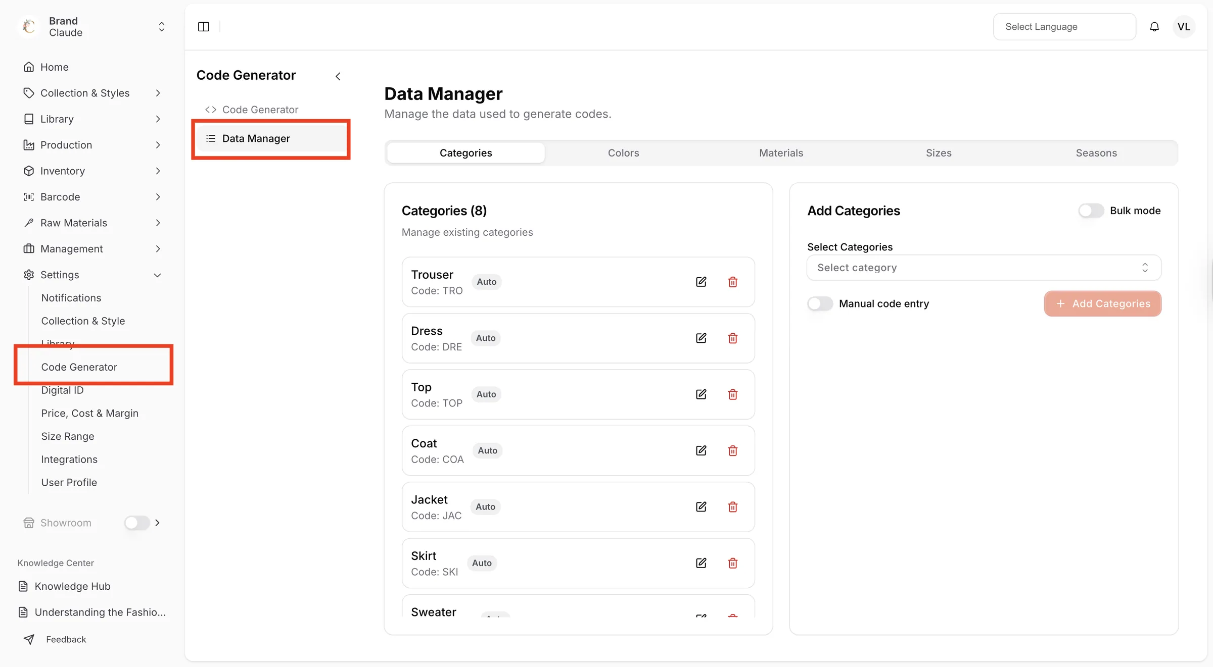 Select the Data Manager section.