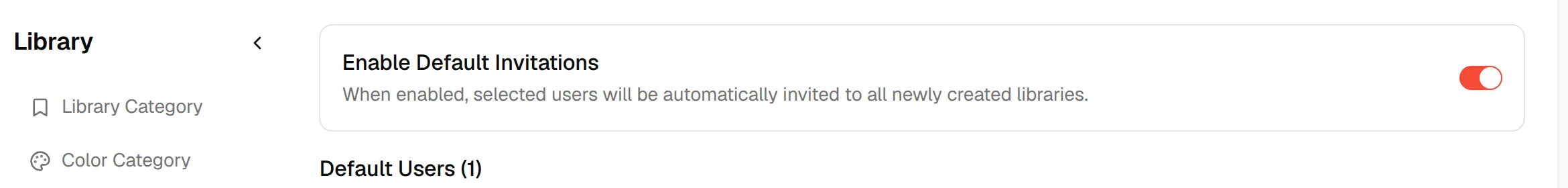 The Enable Default Invitations switch turned on, with the sentence that explains it