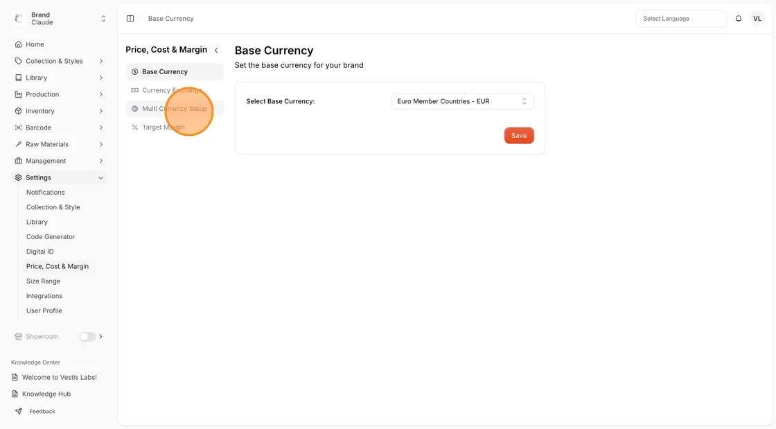 Navigate to Settings Price, Cost, & Margin.