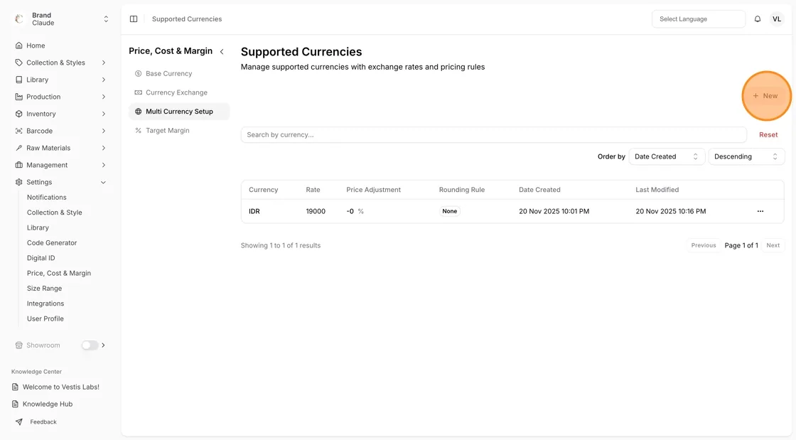 Navigate to Settings Price, Cost, & Margin.