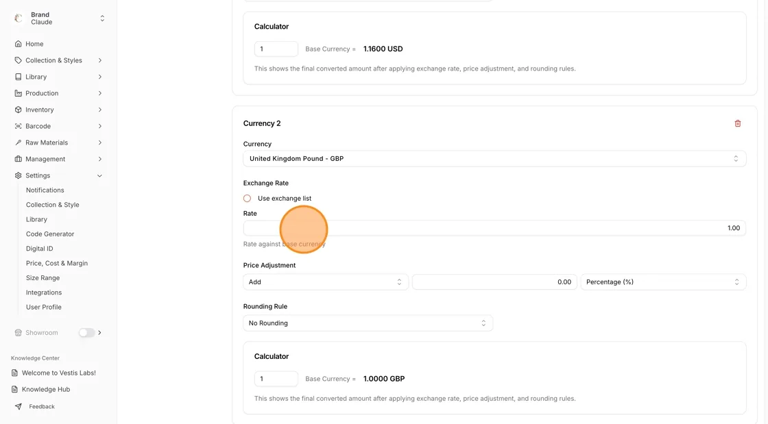 Configure the Exchange Rate: