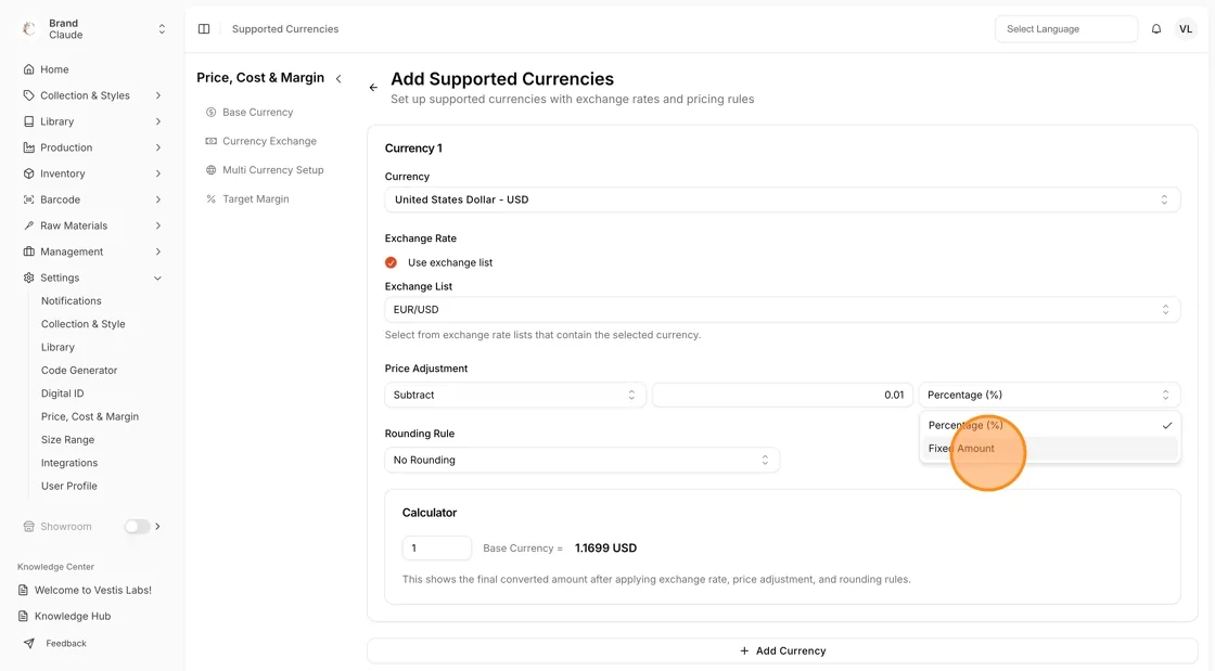 Set the Price Adjustment: