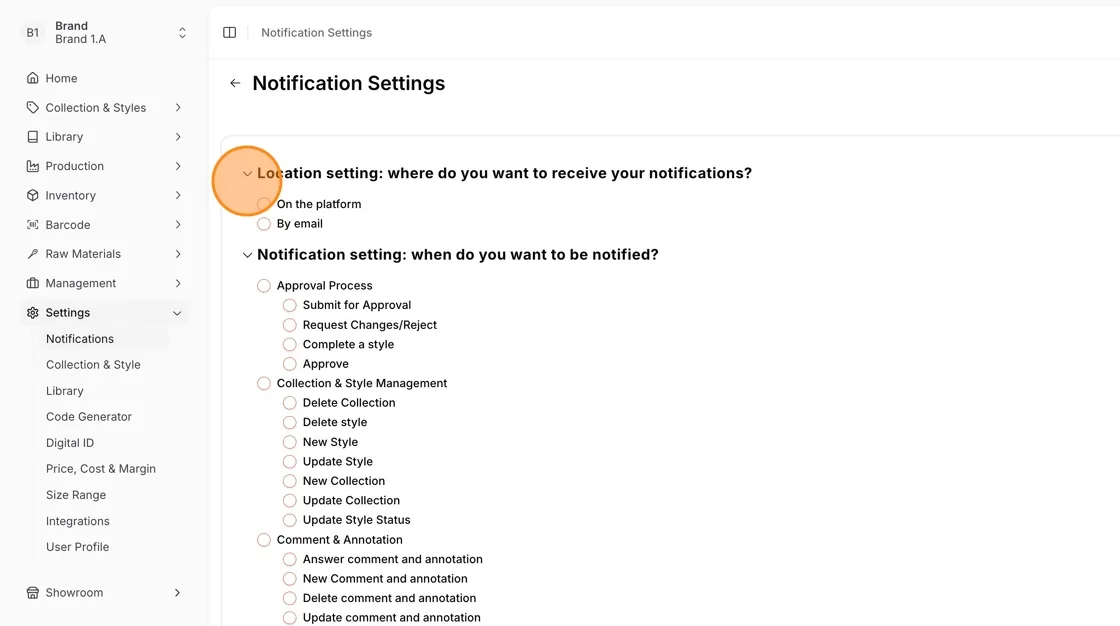 Select the location of the notifications.