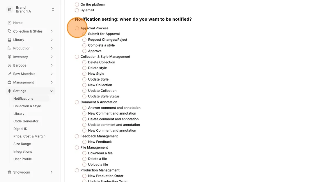 Select the notifications category to be received.