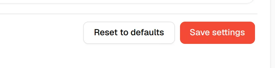 The Reset to defaults and Save settings buttons at the bottom right of the page