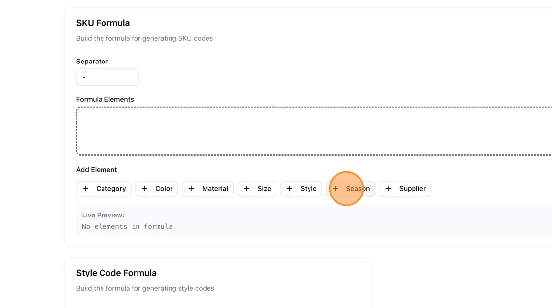 Click on the "+ Add Elements" to select the format element product code.