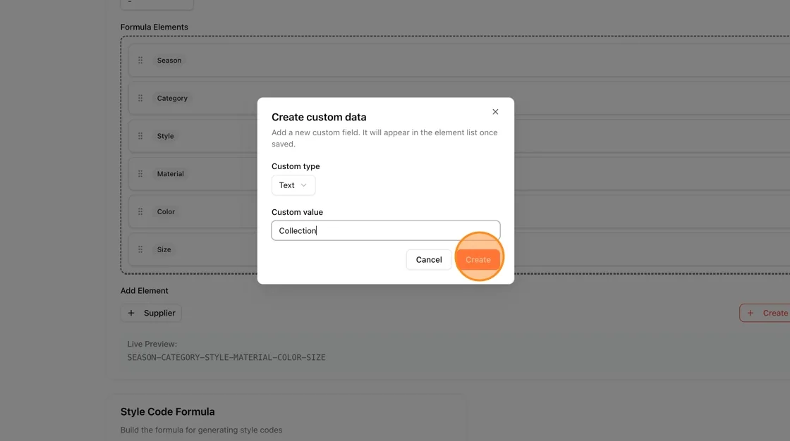 Click “Create” to apply and add it to the SKU formula.