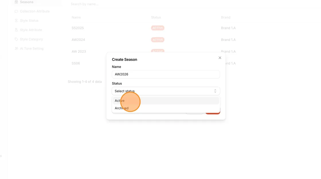 Enter the name of the season and select the status to be active.