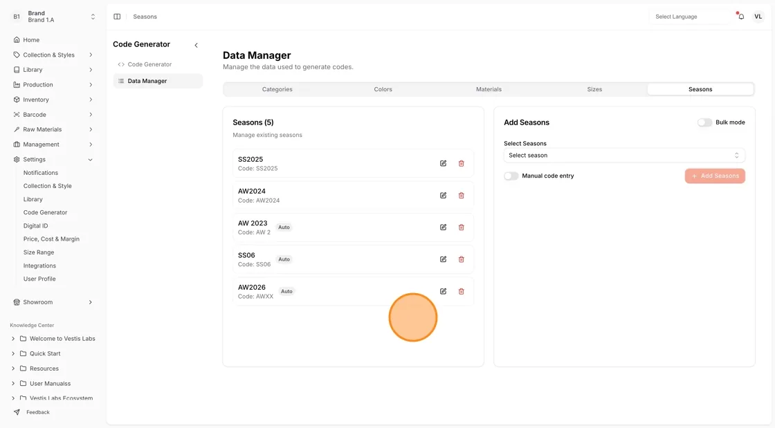Go back to the "data manager Seasons" from the left bar menu, and the newest season will be added to the data manager.