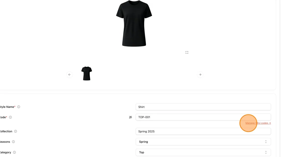 Click "Manage SKU codes"