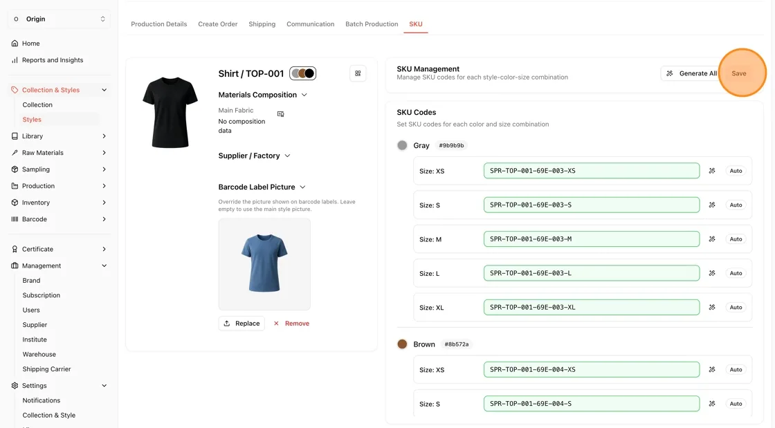 Click "Save" to confirm and store your SKU.