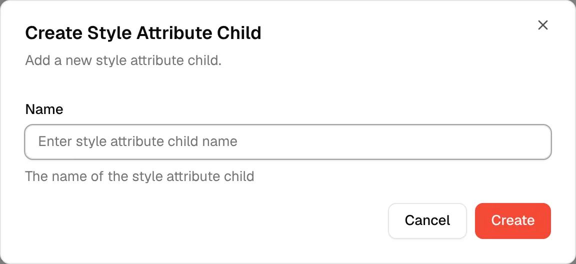 The Create Style Attribute Child window with a Name field under the selected attribute