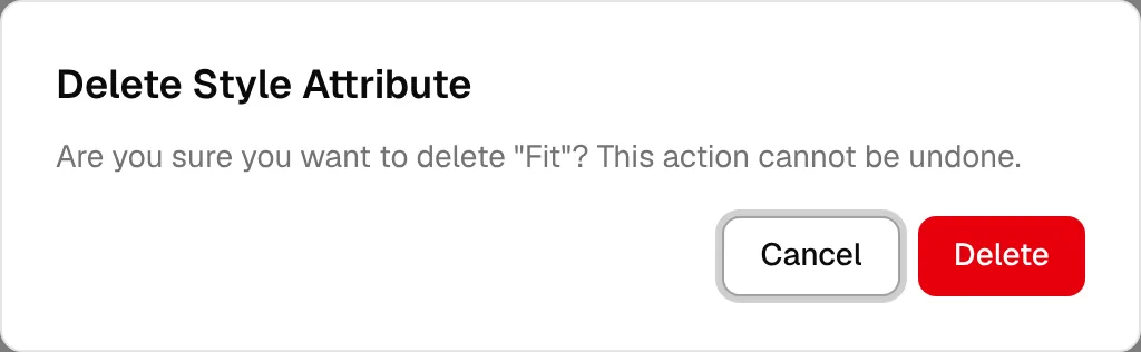 The Delete Style Attribute confirmation