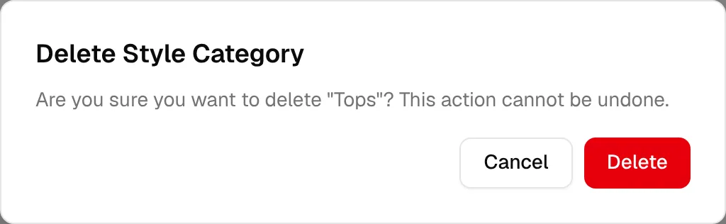 The Delete Style Category confirmation