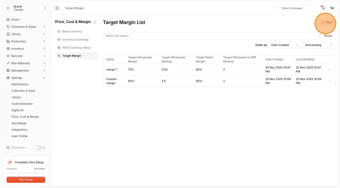 Navigate to Settings Price, Cost & Margin.