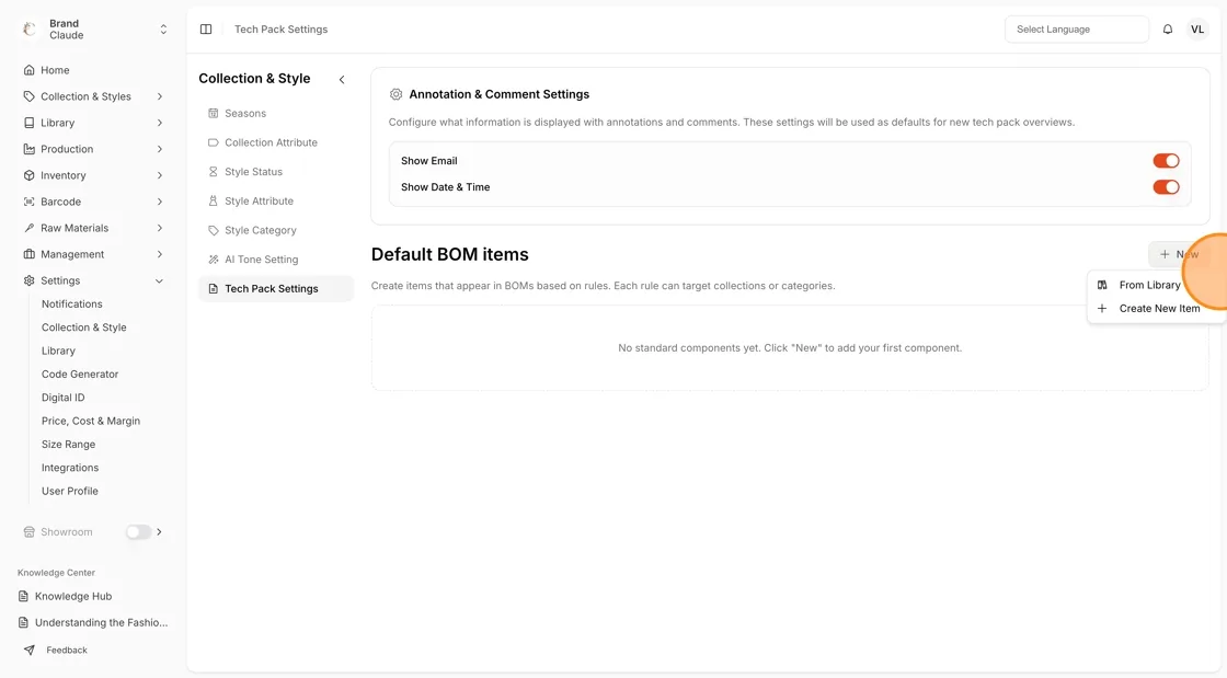 Click + New to add the BOM Item.