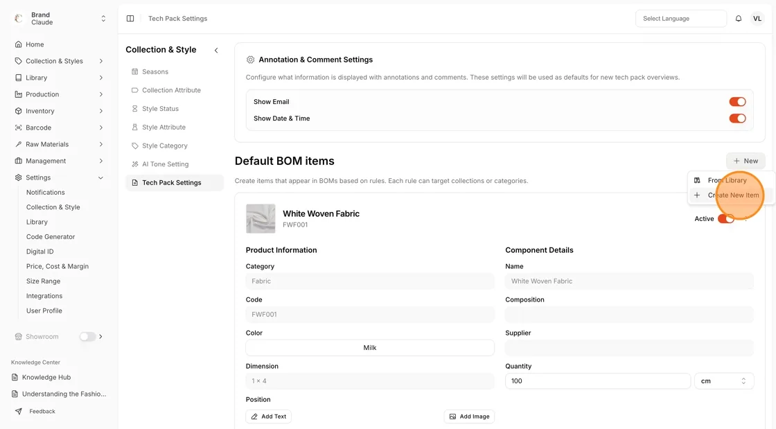 Select + Create new Item to create new BOM item.