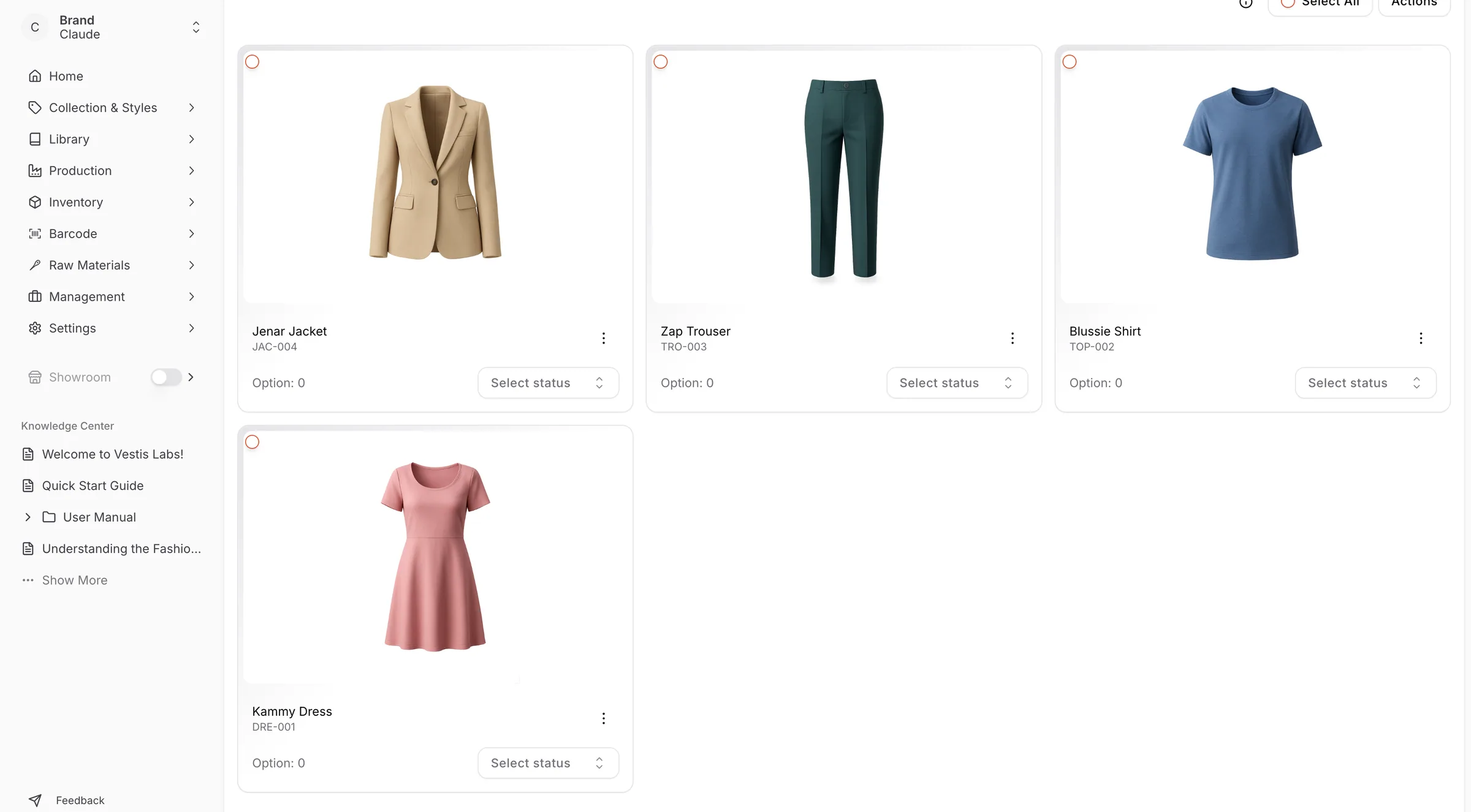 As a result, the newly generated style codes are TRO-003 and JAC-004.